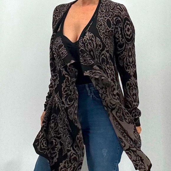 Soft Surroundings Sweaters - Soft Surroundings Boho Mandala Geometric Print Knit Draped Open Cardigan